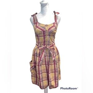 Volcom Poison Oak Sundress in Curry Tan Pink Plaid Size 3 NWT